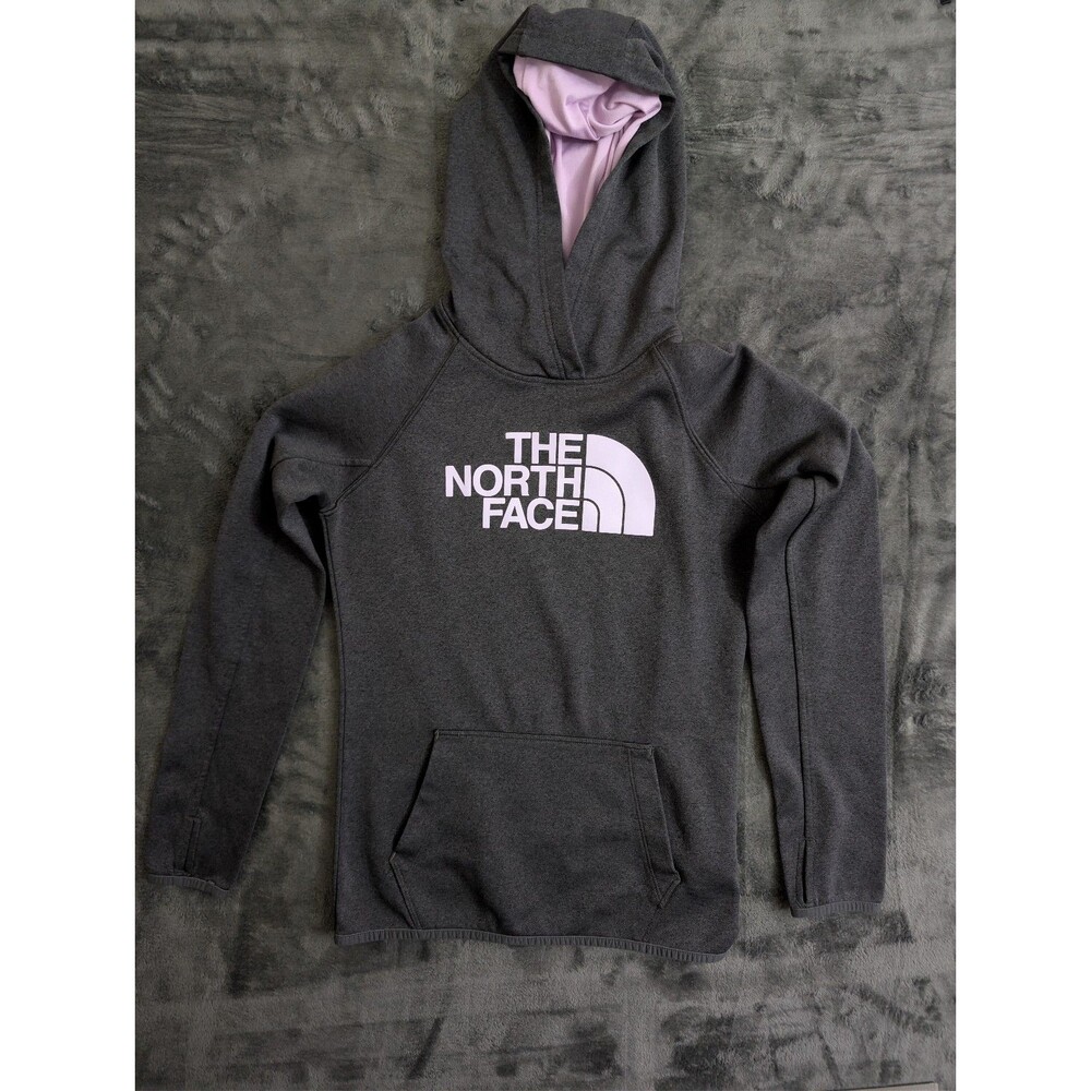 The North Face Hoodie Womens XS Black Purple Logo Pullover Fleece Sweatshirt